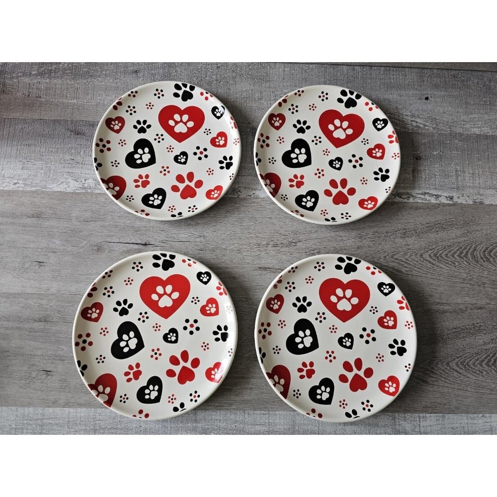 New Temp-tations Seasonal Salad Plates 8" Pawfetti Set of 4 Handpainted